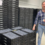 Anjou Fruits Rouges investit dans sa station myrtilles et framboises Le directeur d'Anjou fruits rouges devant des cagettes de myrtille